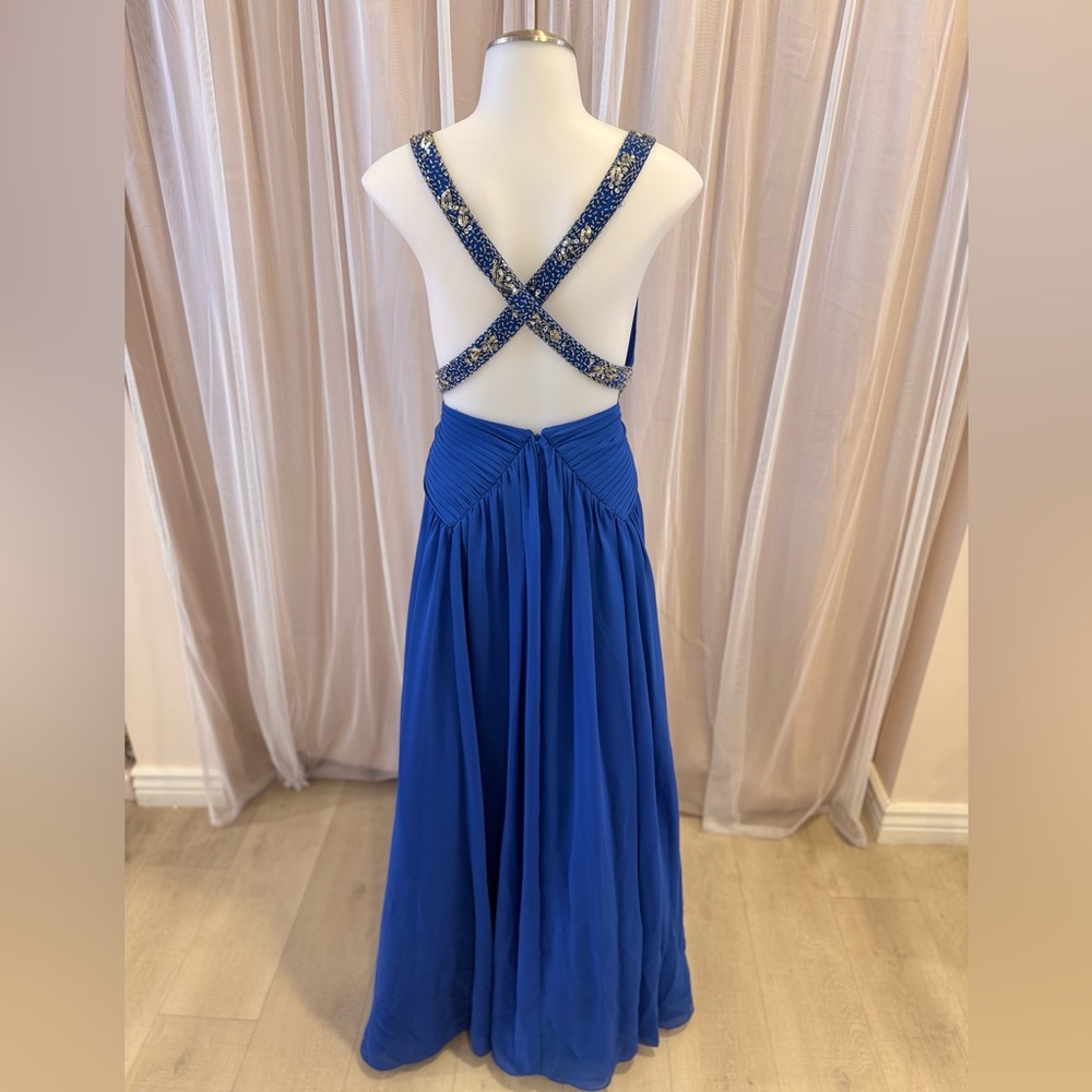 David’s Bridal Elegant Blue Evening Gown blue formal dress - Picture 7 of 11